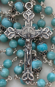 Beautiful Rosary - Sorrowful Mother - Larimar Gemstones - wire-wrapped - Sterling Silver