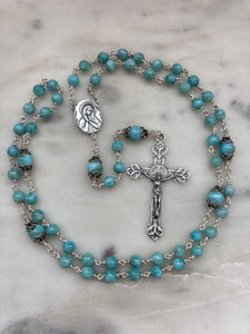 Beautiful Rosary - Sorrowful Mother - Larimar Gemstones - wire-wrapped - Sterling Silver