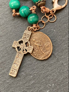 Saint Patrick Saint Bridgette Rosary Bracelet - Malachite Gemstones - Solid Bronze