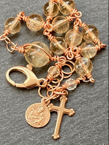 Citrine Saint Joseph Rosary Bracelet - Solid Bronze