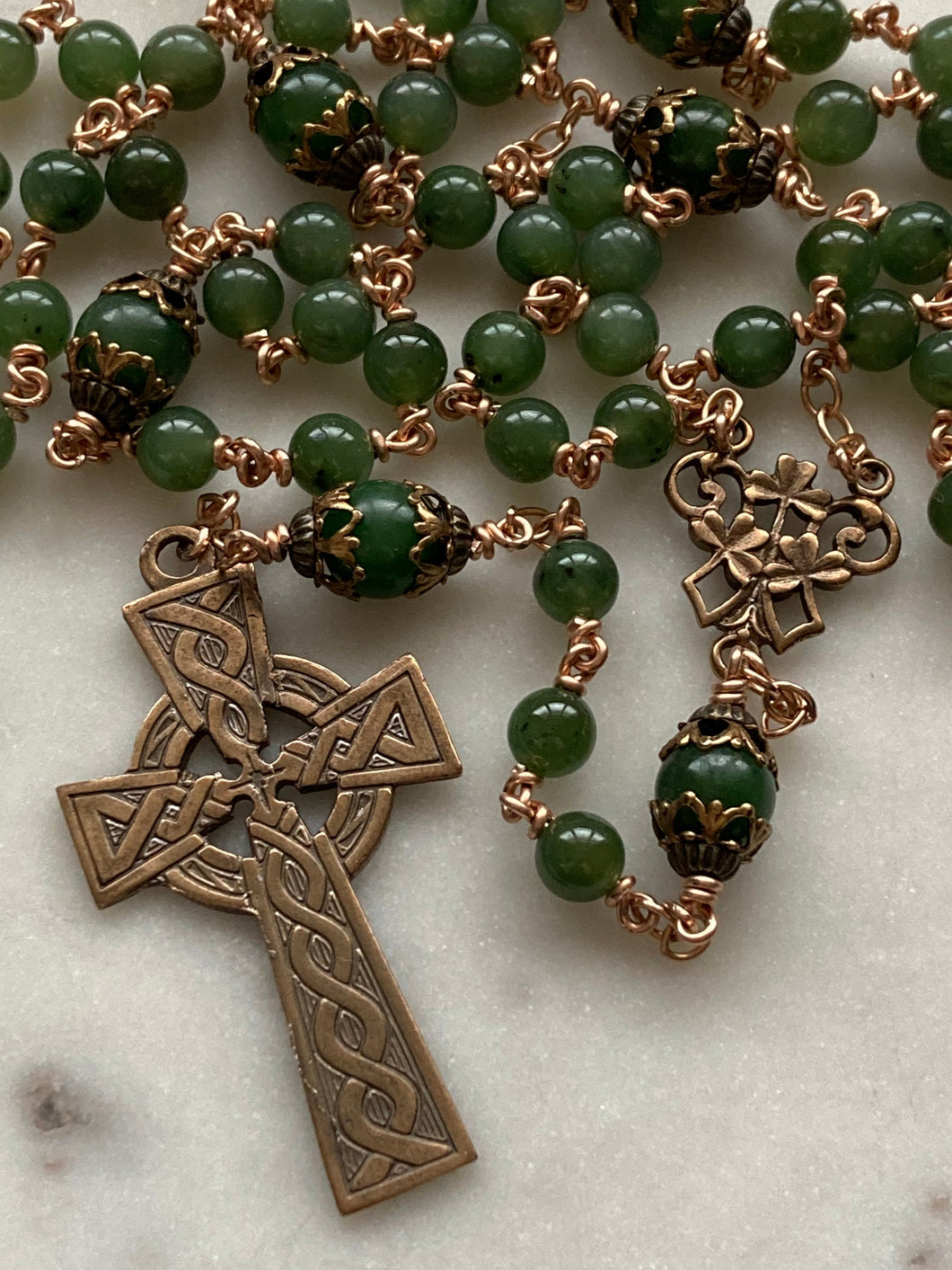 Celtic Jade Rosary - Bronze