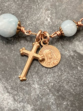 Load image into Gallery viewer, Mater Dolorosa Bronze Rosary Bracelet - Aquamarine Gemstones
