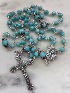 Beautiful Rosary - Sorrowful Mother - Larimar Gemstones - wire-wrapped - Sterling Silver