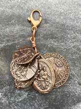 Load image into Gallery viewer, Catholic Protection Bag Charm - Solid Bronze - Saints Michael Benedict Christopher - Miraculous Medal - Scapular Medal
