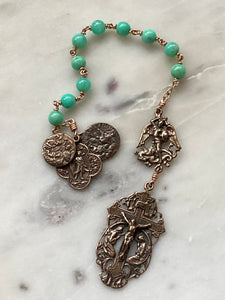 Angels Pocket Rosary - Chrysoprase and bronze - Archangels Rosary - Michael - Gabriel - Raphael CeCeAgnes