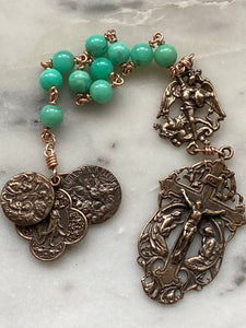 Angels Pocket Rosary - Chrysoprase and bronze - Archangels Rosary - Michael - Gabriel - Raphael CeCeAgnes