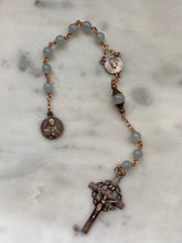 Load image into Gallery viewer, Pocket Servite Rosary - Aquamarine - Bronze - Seven Sorrows Chaplet - Our Lady of Sorrows
