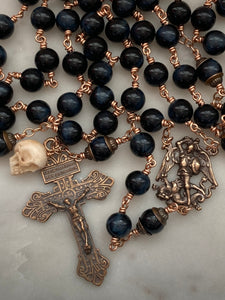 Large Bronze Rosary - Saint Michael - Blue Tiger Eye  CeCeAgnes