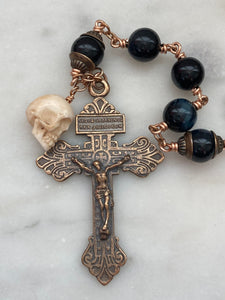 Large Bronze Rosary - Saint Michael - Blue Tiger Eye  CeCeAgnes