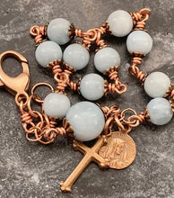 Load image into Gallery viewer, Mater Dolorosa Bronze Rosary Bracelet - Aquamarine Gemstones
