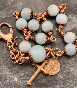 Mater Dolorosa Bronze Rosary Bracelet - Aquamarine Gemstones