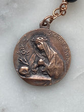 Load image into Gallery viewer, Saint Catherine Rosary: Onyx, Moonstone, Bronze Dominican Tenner
