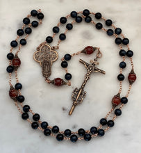 Load image into Gallery viewer, Large Bronze Rosary - Our Lady of Guadalupe - Blue Tiger Eye and Sardonyx CeCeAgnes
