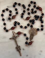 Load image into Gallery viewer, Large Bronze Rosary - Our Lady of Guadalupe - Blue Tiger Eye and Sardonyx CeCeAgnes
