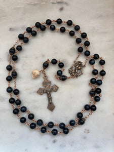 Large Bronze Rosary - Saint Michael - Blue Tiger Eye  CeCeAgnes