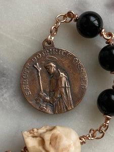 Memento Mori Three Hail Mary Chaplet - Saint Catherine of Siena - Dominic - Onyx and Bronze