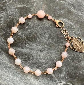 Virgin Mary Bronze Rosary Bracelet - Pink Peruvian Opal