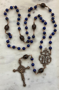 Large Lapis and Bronze Rosary - Renaissance - Wire-wrapped CeCeAgnes