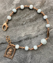 Load image into Gallery viewer, OL of Sorrows Bronze Rosary Bracelet - Aquamarine Gemstones
