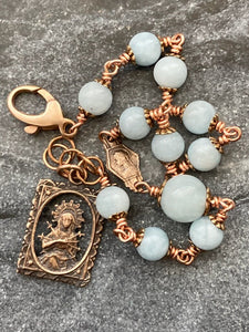 OL of Sorrows Bronze Rosary Bracelet - Aquamarine Gemstones