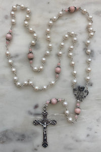 Heirloom Rosary - Sterling Silver - Freshwater Pearl - Pink Opal