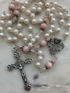 Heirloom Rosary - Sterling Silver - Freshwater Pearl - Pink Opal