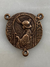 Load image into Gallery viewer, Saint Cecilia Rosary Centerpiece - Bronze  - Antique Reproduction 1279 CeCeAgnes Rosary Parts
