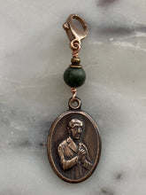 Load image into Gallery viewer, Bag Charm Matt Talbot Irish Zipper Pull - Bronze and Connemara Marble
