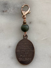 Load image into Gallery viewer, Bag Charm Matt Talbot Irish Zipper Pull - Bronze and Connemara Marble
