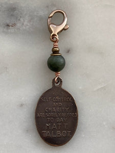 Bag Charm Matt Talbot Irish Zipper Pull - Bronze and Connemara Marble