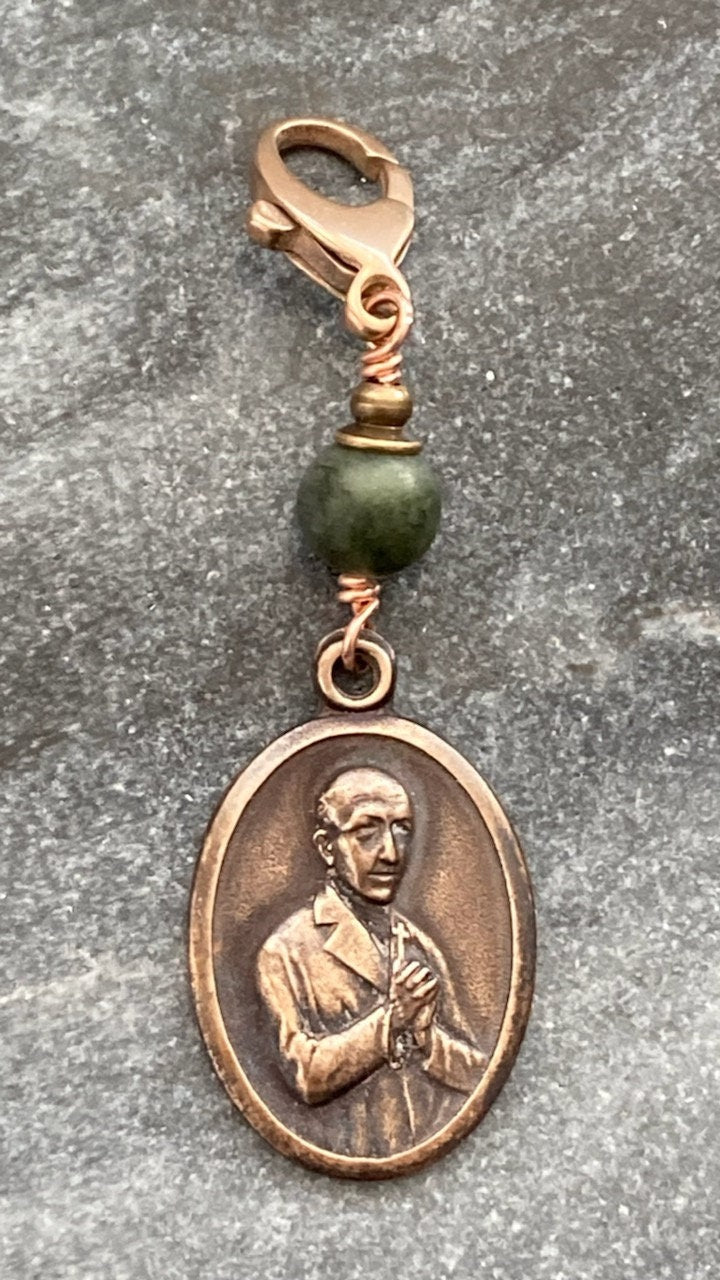 Bag Charm Matt Talbot Irish Zipper Pull - Bronze and Connemara Marble