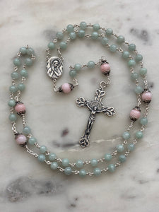 Heirloom Rosary - Sterling Silver - Jade - Pink Opal