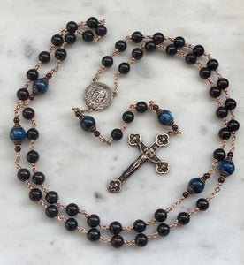 Holy Face of Jesus Rosary - Garnet and Kyanite Gemstones and Solid Bronze - Angels Crucifix CeCeAgnes