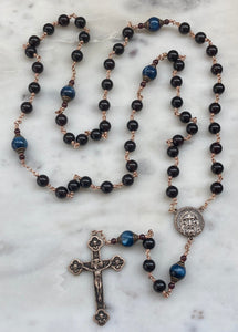 Holy Face of Jesus Rosary - Garnet and Kyanite Gemstones and Solid Bronze - Angels Crucifix CeCeAgnes