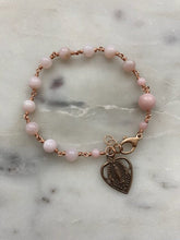 Load image into Gallery viewer, Virgin Mary Bronze Rosary Bracelet - Pink Peruvian Opal
