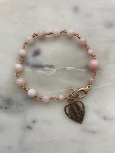 Virgin Mary Bronze Rosary Bracelet - Pink Peruvian Opal