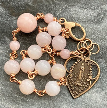 Load image into Gallery viewer, Virgin Mary Bronze Rosary Bracelet - Pink Peruvian Opal
