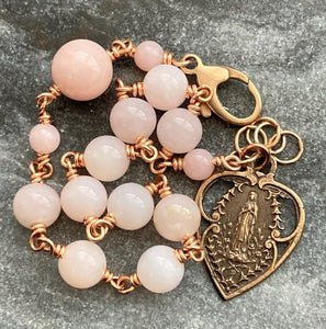 Virgin Mary Bronze Rosary Bracelet - Pink Peruvian Opal