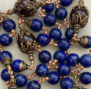 Large Lapis and Bronze Rosary - Renaissance - Wire-wrapped CeCeAgnes