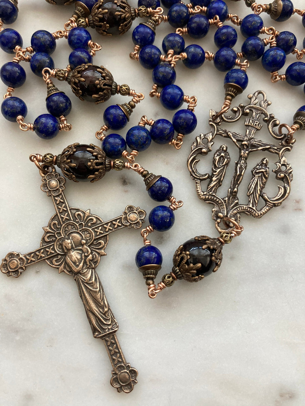 Large Lapis and Bronze Rosary - Renaissance - Wire-wrapped CeCeAgnes