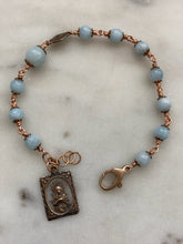 Load image into Gallery viewer, OL of Sorrows Bronze Rosary Bracelet - Aquamarine Gemstones
