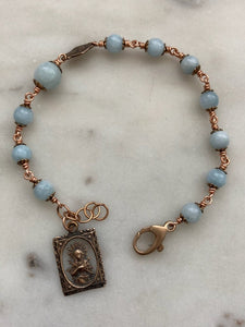 OL of Sorrows Bronze Rosary Bracelet - Aquamarine Gemstones