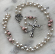 Load image into Gallery viewer, Heirloom Rosary - Sterling Silver - Freshwater Pearl - Pink Opal
