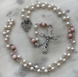 Heirloom Rosary - Sterling Silver - Freshwater Pearl - Pink Opal