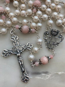 Heirloom Rosary - Sterling Silver - Freshwater Pearl - Pink Opal