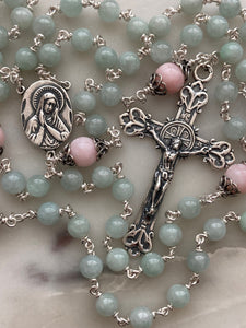 Heirloom Rosary - Sterling Silver - Jade - Pink Opal