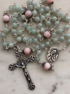 Heirloom Rosary - Sterling Silver - Jade - Pink Opal