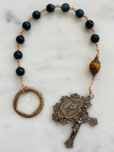 Load image into Gallery viewer, Blessed Sacrament Single Decade Rosary - Blue Tiger eye and Bronze  - Tenner CeCeAgnes
