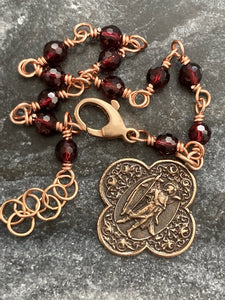 Saint Raphael Bronze Chaplet Bracelet - Garnet Gemstones