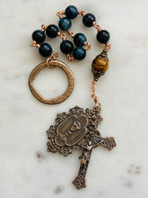 Load image into Gallery viewer, Blessed Sacrament Single Decade Rosary - Blue Tiger eye and Bronze  - Tenner CeCeAgnes
